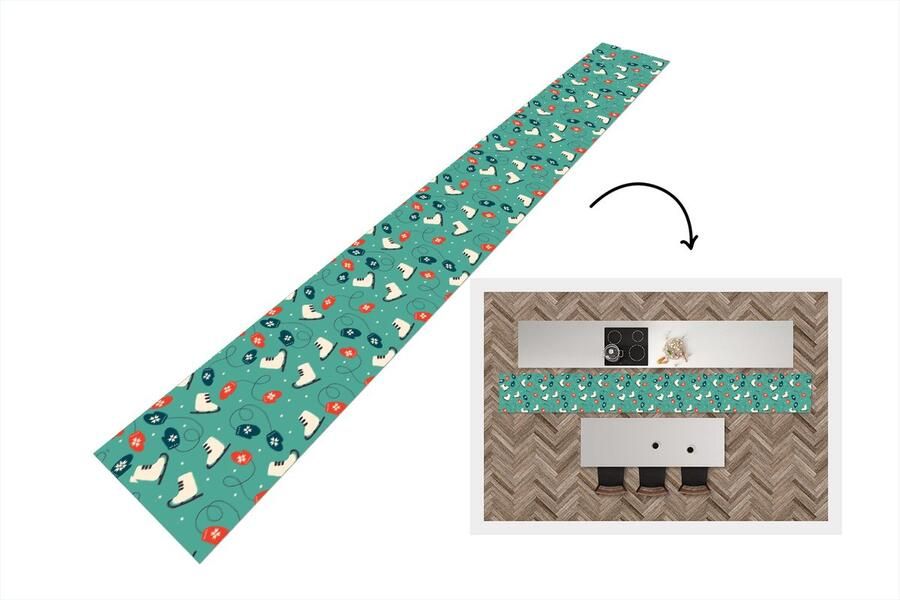 KitchenYeah Keukenloper Keukenmat Schaatsen Winter Patronen 480x60 cm Keuken vloerkleed