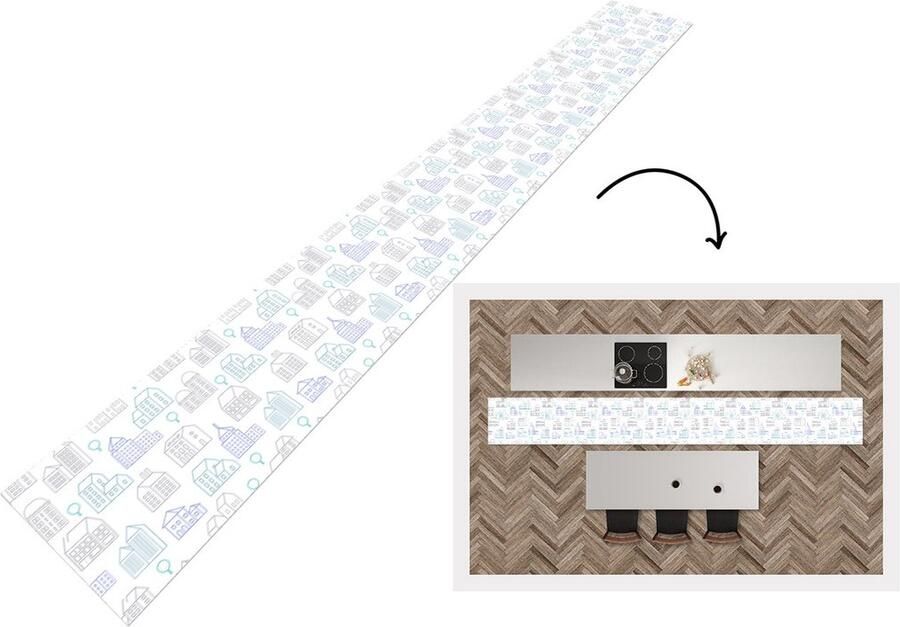 KitchenYeah Keukenloper Keukenmat Skyline Patronen Huis 400x50 cm Keuken vloerkleed