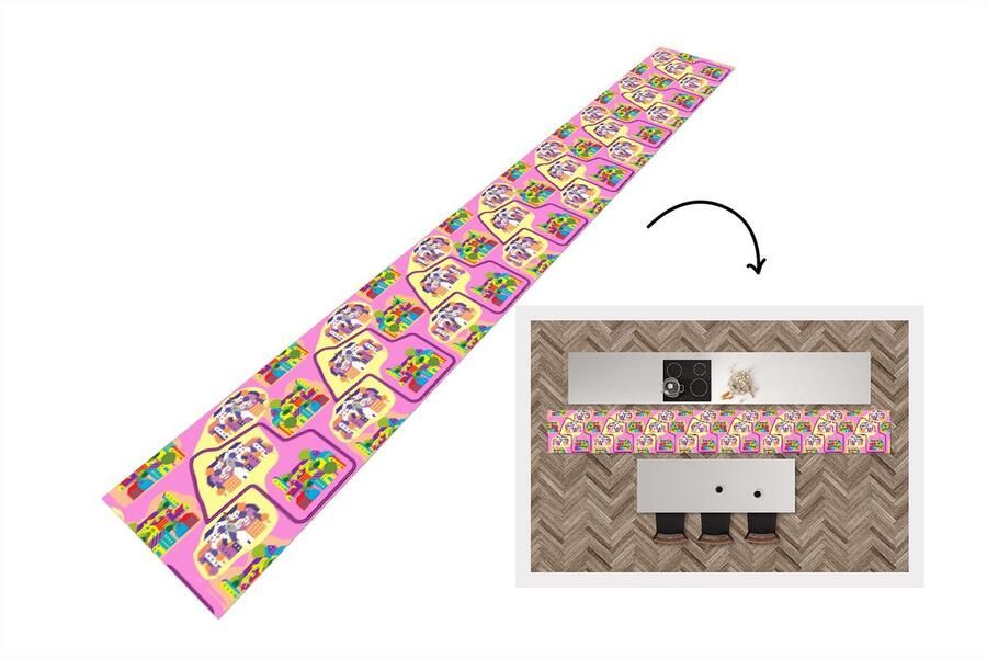 KitchenYeah Keukenloper Keukenmat Skyline Patronen Roze 400x50 cm Keuken vloerkleed