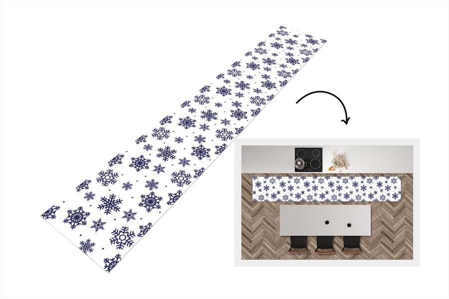 KitchenYeah Keukenloper Keukenmat Sneeuwvlok Winter Patroon 360x60 cm Keuken vloerkleed