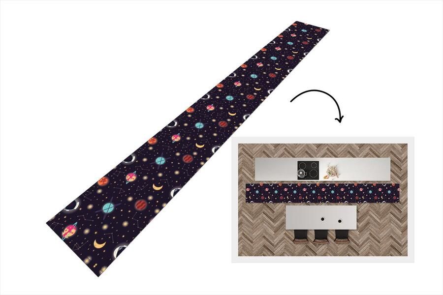 KitchenYeah Keukenloper Keukenmat Space Zodiac Sterren Design Heelal 400x50 cm Keuken vloerkleed