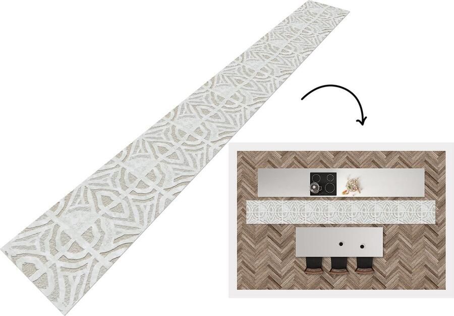 KitchenYeah Keukenloper 400x50 cm Keukenmat vinyl Steen Gips Patroon Keukenmatten loper Keuken vloerkleed tapijt - Foto 2
