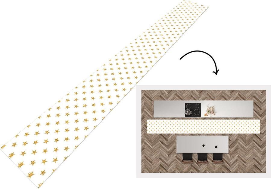 KitchenYeah Keukenloper Keukenmat Sterren Glitter Goud Design Kerst 400x50 cm Keuken vloerkleed