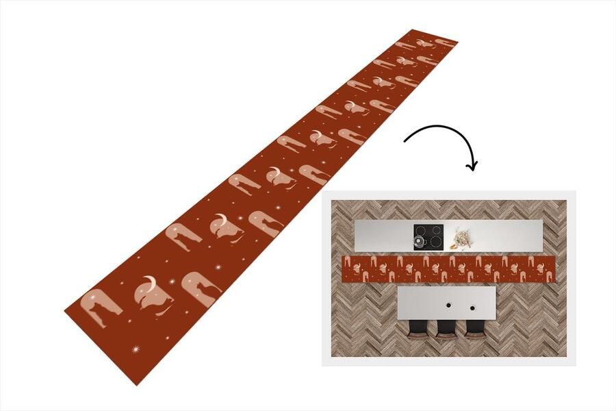 KitchenYeah Keukenloper Keukenmat Sterren Kat Design 480x60 cm Keuken vloerkleed