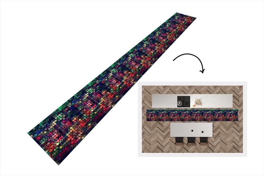 KitchenYeah Keukenloper Keukenmat Sterren Regenboog Stippen Geometrie Design 480x60 cm Keuken vloerkleed
