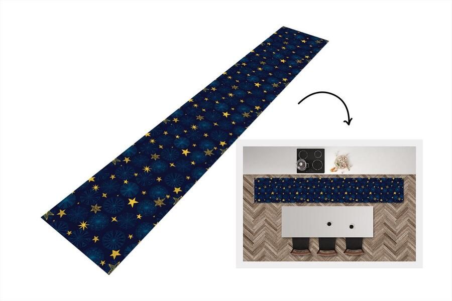 KitchenYeah Keukenloper Keukenmat Sterren Sneeuw Patronen Kerst 360x60 cm Keuken vloerkleed