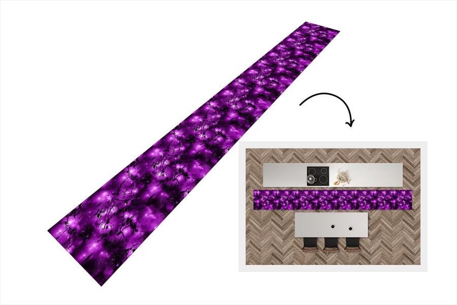 KitchenYeah Keukenloper Keukenmat Sterrenhemel Marmer Paars Zwart Patronen 400x50 cm Keuken vloerkleed