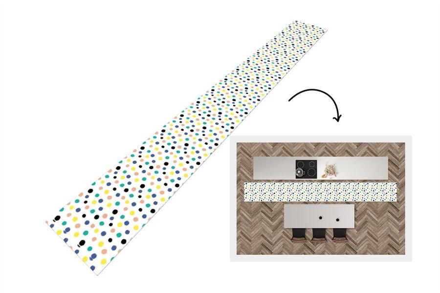 KitchenYeah Keukenloper Keukenmat Stippen Patronen Geel 400x50 cm Keuken vloerkleed