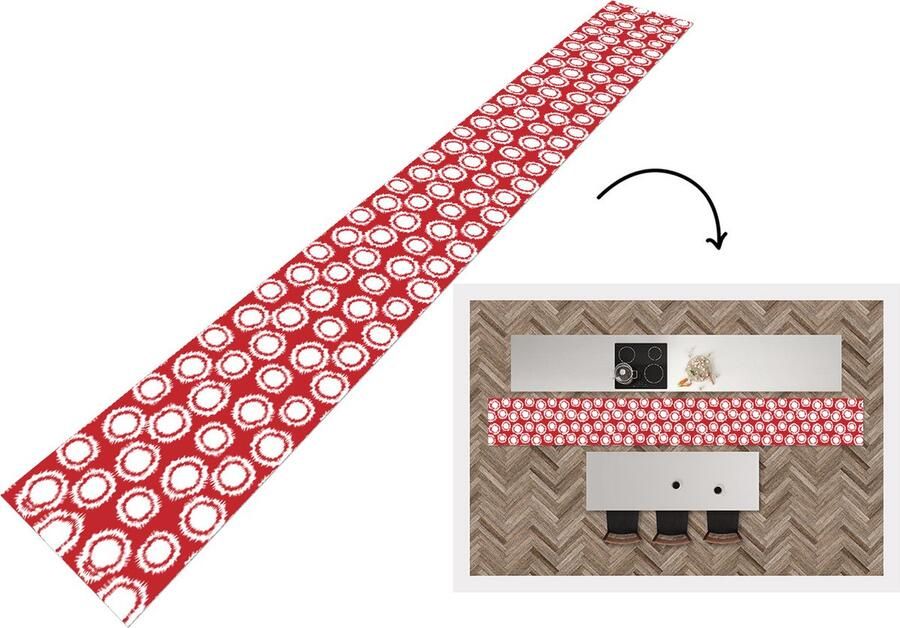 KitchenYeah Keukenloper Keukenmat Stippen Rood Patroon 480x60 cm Keuken vloerkleed
