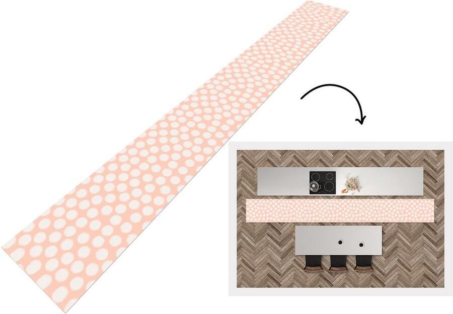 KitchenYeah Keukenloper Keukenmat Stippen Roze Patroon 480x60 cm Keuken vloerkleed