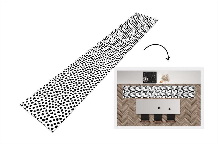 KitchenYeah Keukenloper Keukenmat Stippen Zwart Wit Patronen 360x60 cm Keuken vloerkleed