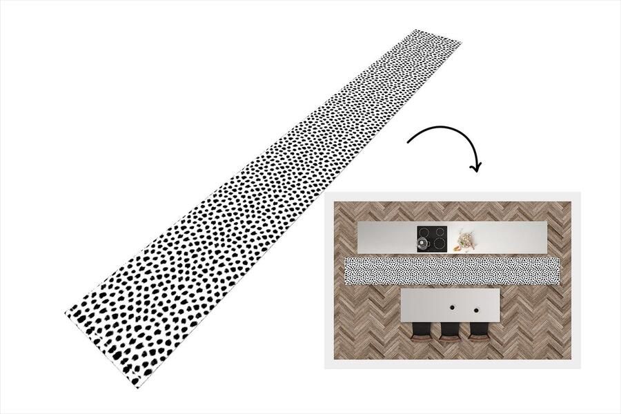 KitchenYeah Keukenloper Keukenmat Stippen Zwart Wit Patronen 400x50 cm Keuken vloerkleed