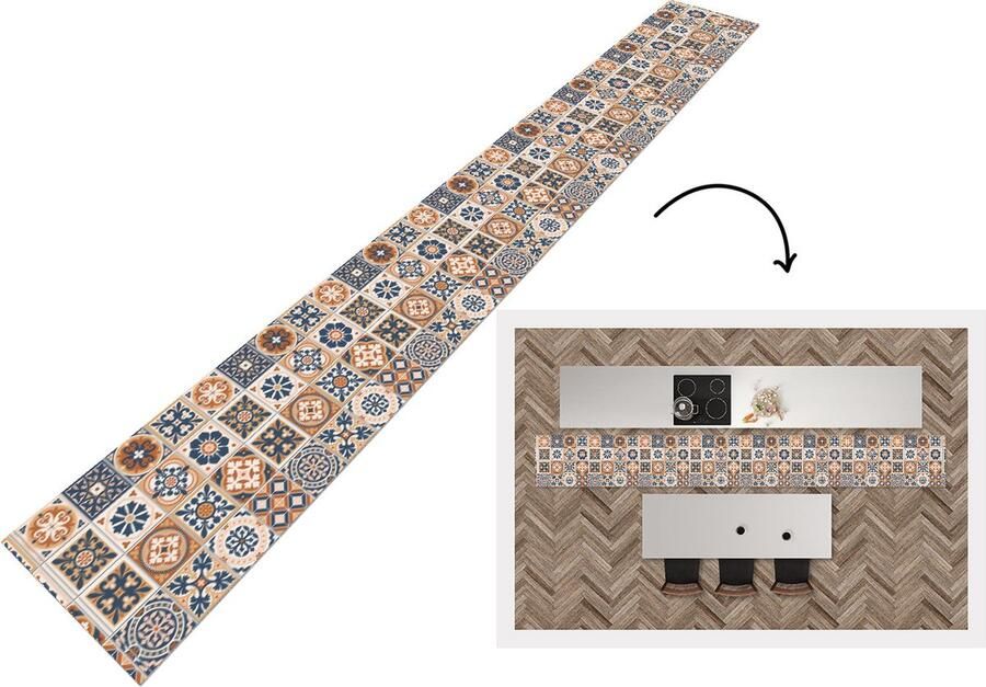 KitchenYeah Keukenloper Keukenmat Tegels Patronen Middellandse Zee 400x50 cm Keuken vloerkleed