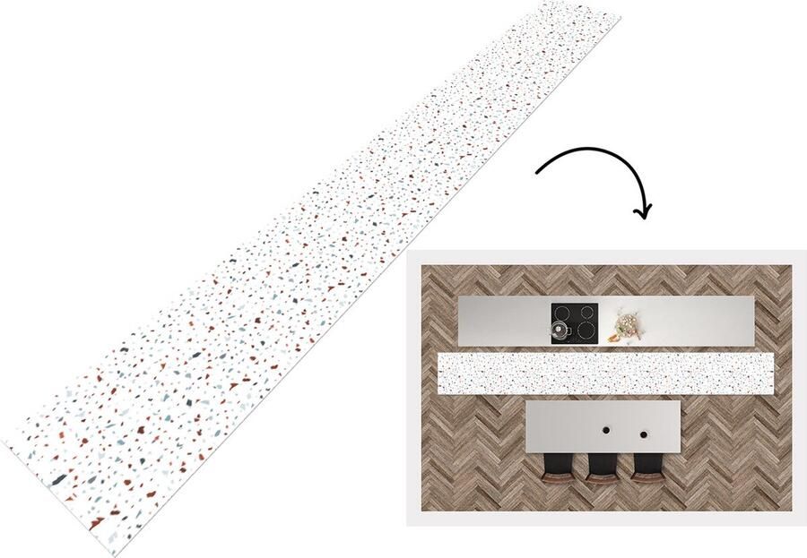 KitchenYeah Keukenloper Keukenmat Terrazzo Abstract Patroon 400x50 cm Keuken vloerkleed