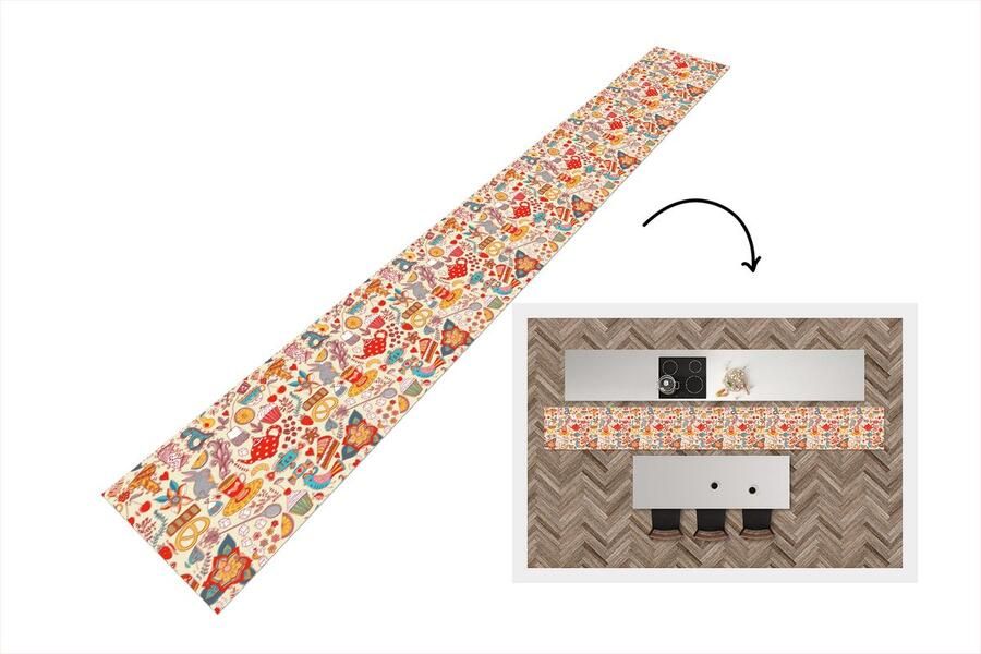 KitchenYeah Keukenloper Keukenmat Thee Dieren Snoepgoed Regenboog Patronen 400x50 cm Keuken vloerkleed