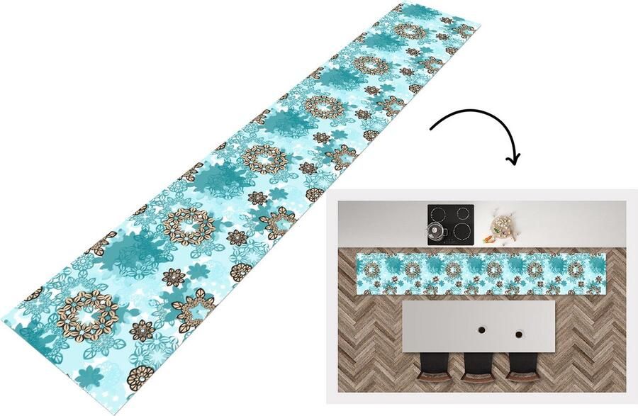 KitchenYeah Keukenloper Keukenmat Tiener Mandala Patronen 360x60 cm Keuken vloerkleed