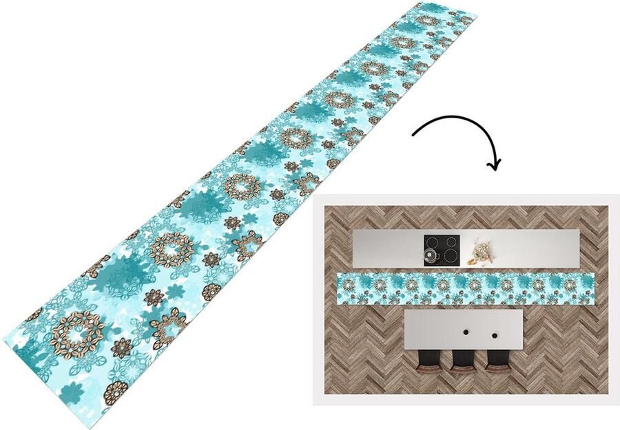 KitchenYeah Keukenloper Keukenmat Tiener Mandala Patronen 480x60 cm Keuken vloerkleed