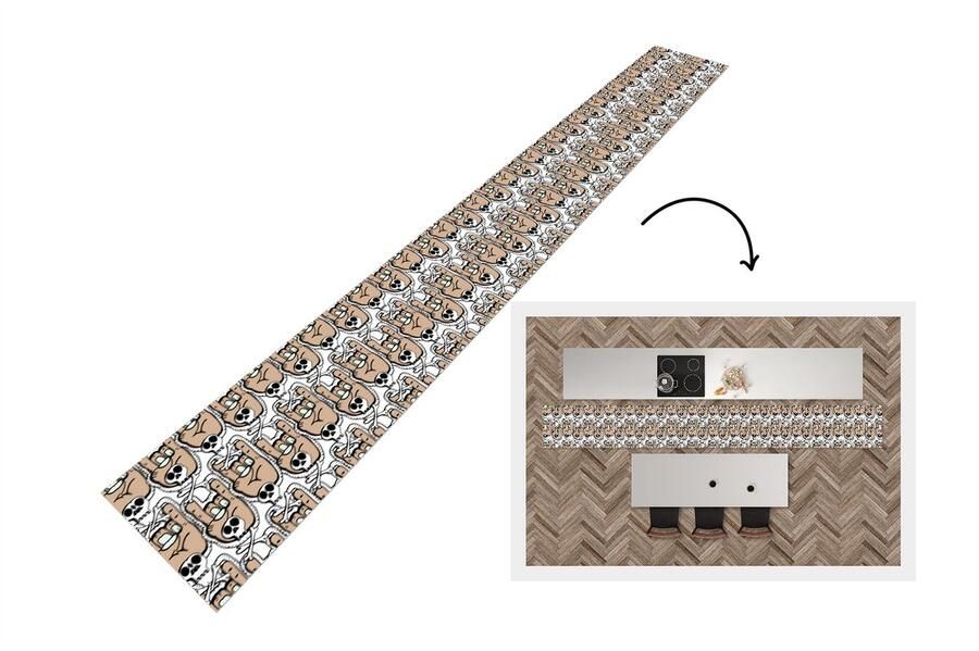 KitchenYeah Keukenloper Keukenmat Tiener Skull Hand Patronen 480x60 cm Keuken vloerkleed