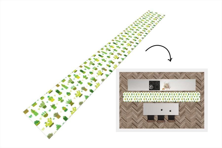 KitchenYeah Keukenloper Keukenmat Vetplanten Patronen Cactus 400x50 cm Keuken vloerkleed