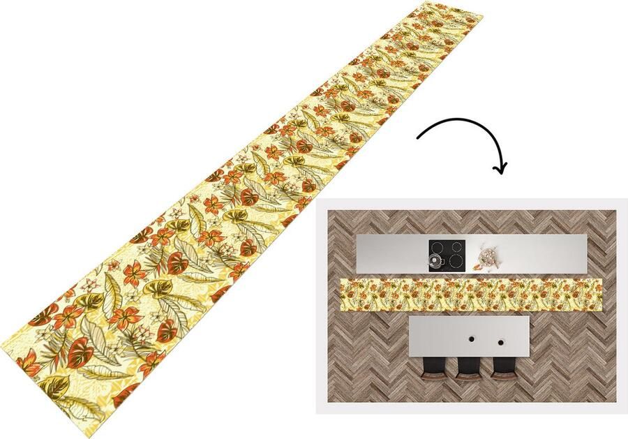 KitchenYeah Keukenloper Keukenmat Vintage Bloemen Bladeren Hawaii Patroon 480x60 cm Keuken vloerkleed