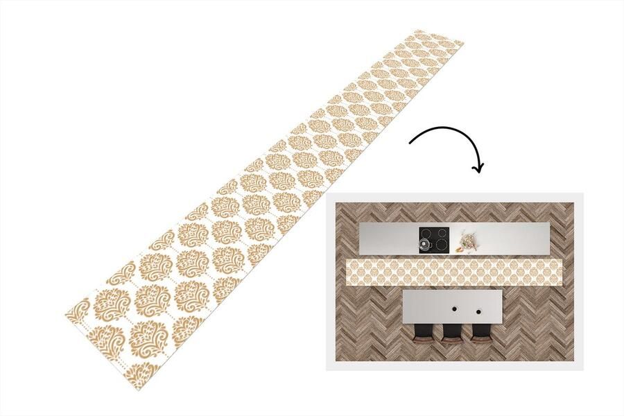 KitchenYeah Keukenloper Keukenmat Vintage Bloemen Goud Design 480x60 cm Keuken vloerkleed