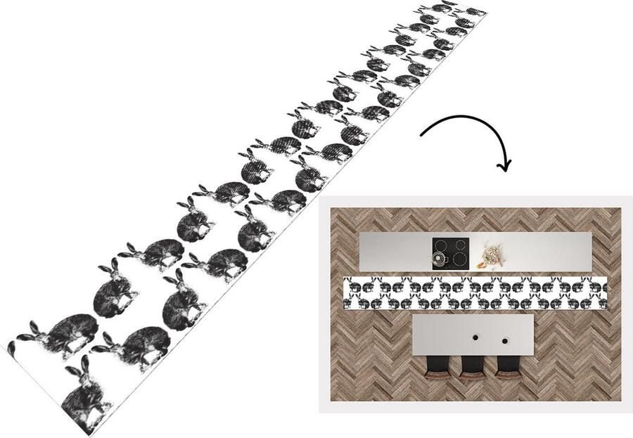 KitchenYeah Keukenloper Keukenmat Vintage Design Konijn Dieren 400x50 cm Keuken vloerkleed