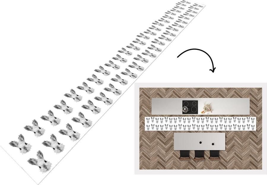 KitchenYeah Keukenloper Keukenmat Vintage Konijnen Patronen 400x50 cm Keuken vloerkleed