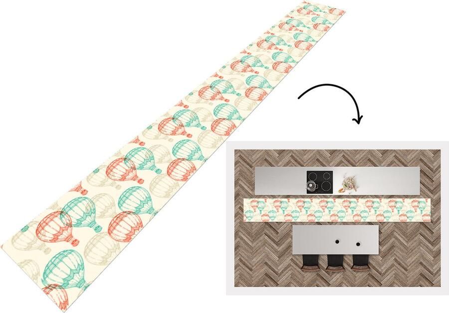 KitchenYeah Keukenloper Keukenmat Vintage Luchtballon Kind Design 480x60 cm Keuken vloerkleed