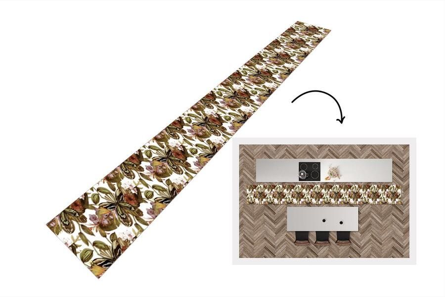 KitchenYeah Keukenloper Keukenmat Vlinder Bloemen Vintage Patronen 400x50 cm Keuken vloerkleed