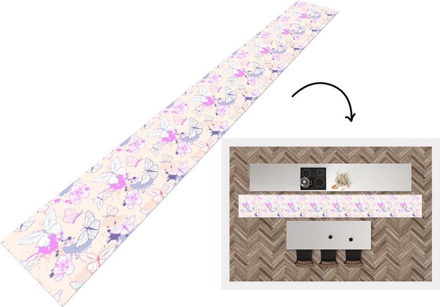 KitchenYeah Keukenloper Keukenmat Vlinder Patronen Bloemen 480x60 cm Keuken vloerkleed