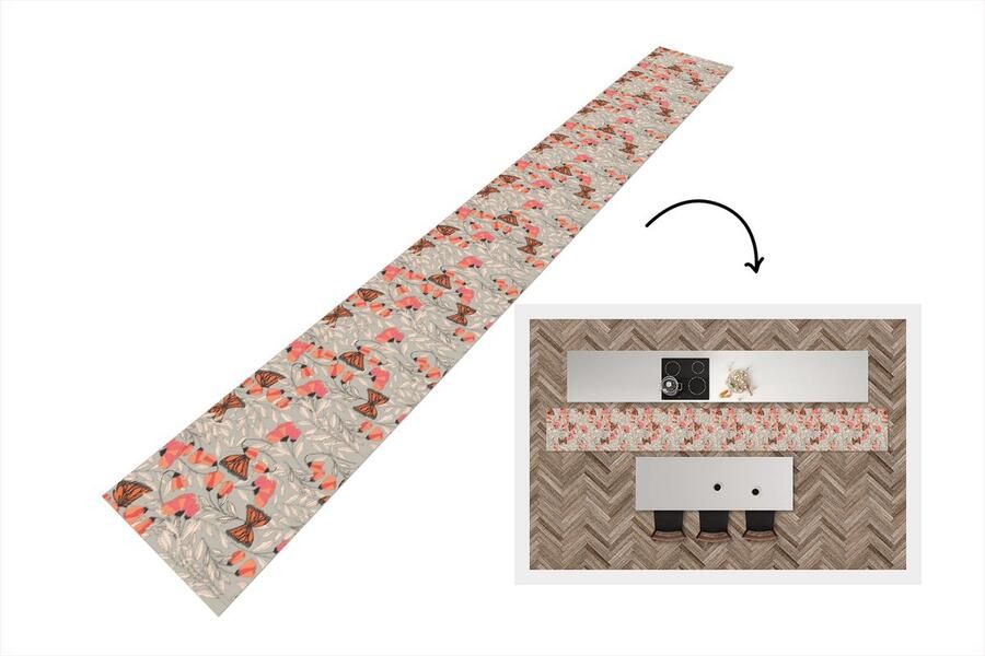 KitchenYeah Keukenloper Keukenmat Vlinders Patronen Bloemen Dieren 400x50 cm Keuken vloerkleed