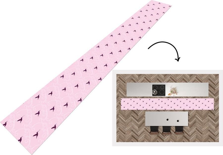 KitchenYeah Keukenloper Keukenmat Vogel Patronen Roze 480x60 cm Keuken vloerkleed