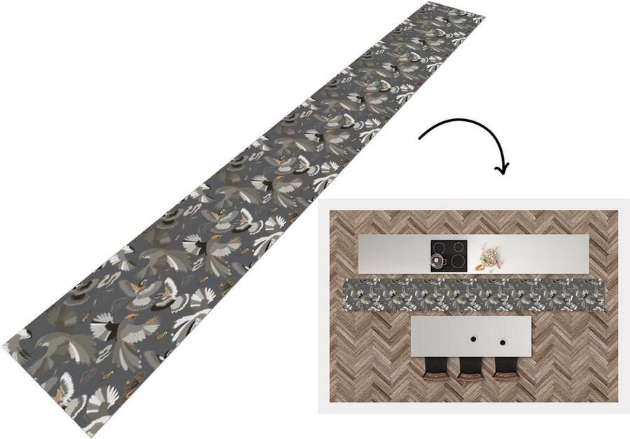 KitchenYeah Keukenloper Keukenmat Vogel Patroon Wolken 480x60 cm Keuken vloerkleed