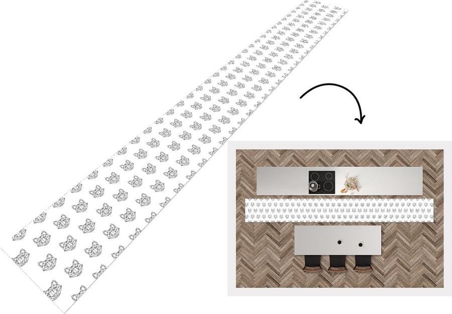 KitchenYeah Keukenloper Keukenmat Vos Patroon Vormen 480x60 cm Keuken vloerkleed