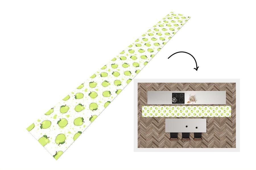 KitchenYeah Keukenloper Keukenmat Waterverf Appel Groen Patronen 480x60 cm Keuken vloerkleed
