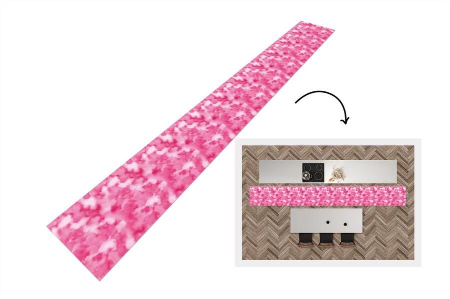 KitchenYeah Keukenloper Keukenmat Waterverf Patronen Fuchsia 400x50 cm Keuken vloerkleed