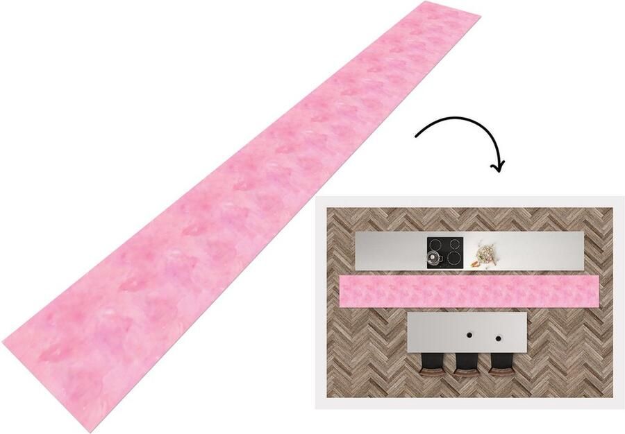 KitchenYeah Keukenloper Keukenmat Waterverf Patronen Roze Verf 480x60 cm Keuken vloerkleed