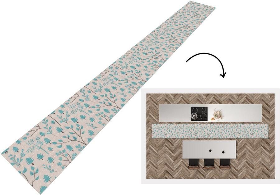 KitchenYeah Keukenloper Keukenmat Winter Bos Design 480x60 cm Keuken vloerkleed