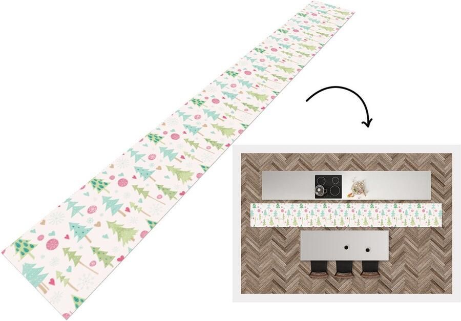 KitchenYeah Keukenloper Keukenmat Winter Bos Patroon Sneeuw Pastel 480x60 cm Keuken vloerkleed