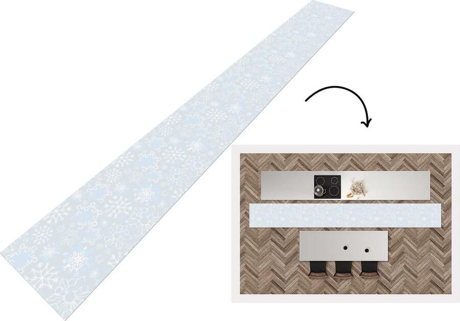 KitchenYeah Keukenloper Keukenmat Winter Sneeuwvlok Design 480x60 cm Keuken vloerkleed