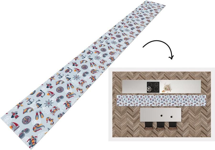 KitchenYeah Keukenloper Keukenmat Zee Dieren Patronen Kinderen Marine 400x50 cm Keuken vloerkleed