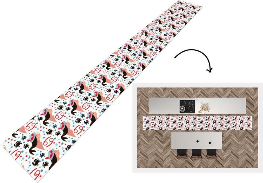 KitchenYeah Keukenloper Keukenmat Zodiac Kreeft Patroon 400x50 cm Keuken vloerkleed