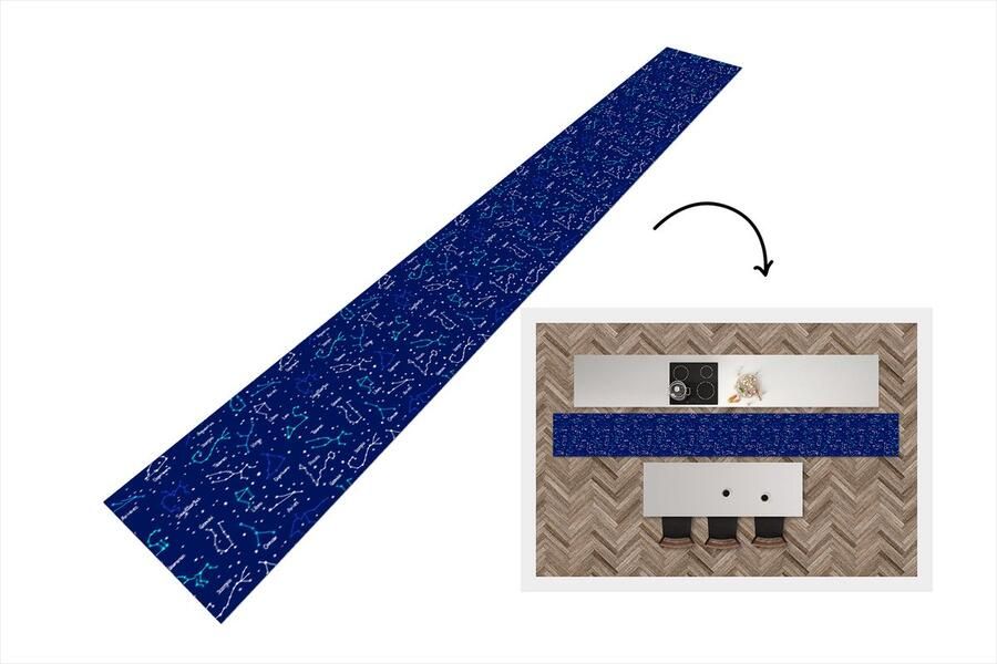 KitchenYeah Keukenloper Keukenmat Zodiac Sterrenhemel Nacht Patronen Jongens 400x50 cm Keuken vloerkleed