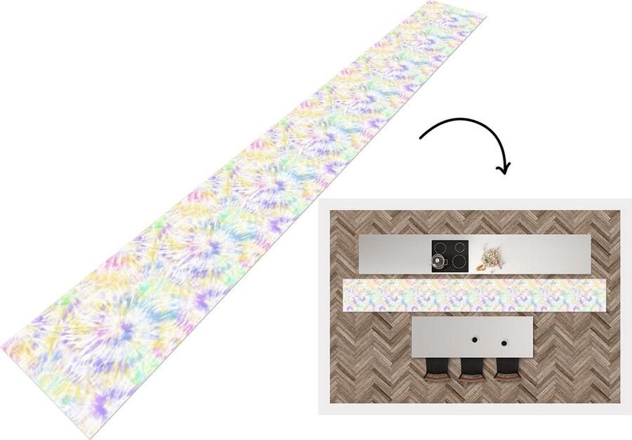 KitchenYeah Keukenloper Keukenmat Zomer Patronen Regenboog Tie dye 480x60 cm Keuken vloerkleed