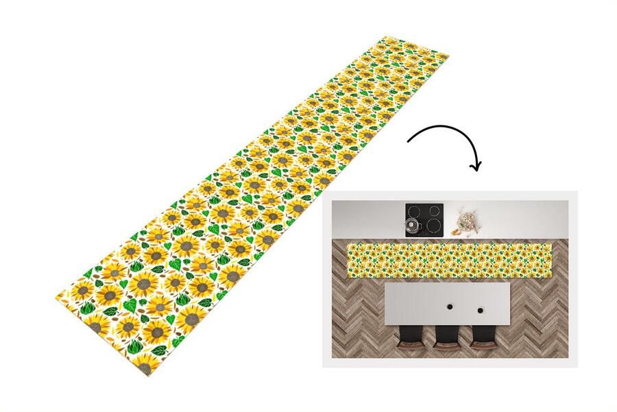 KitchenYeah Keukenloper Keukenmat Zonnebloem Bladeren Patronen 360x60 cm Keuken vloerkleed