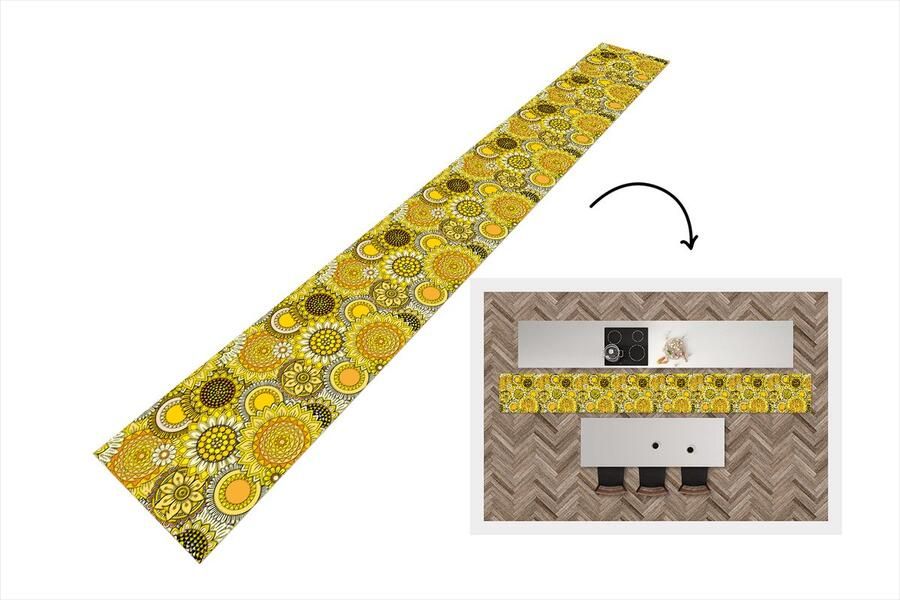 KitchenYeah Keukenloper Keukenmat Zonnebloem Patronen Geel 480x60 cm Keuken vloerkleed