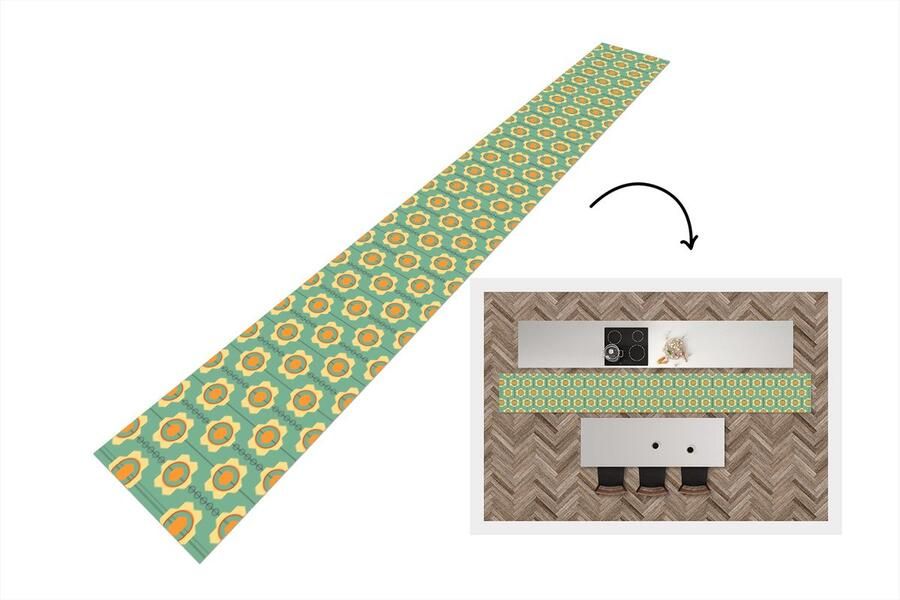 KitchenYeah Keukenloper Keukenmat Zonnebloem Patronen Tandwielen Retro 400x50 cm Keuken vloerkleed