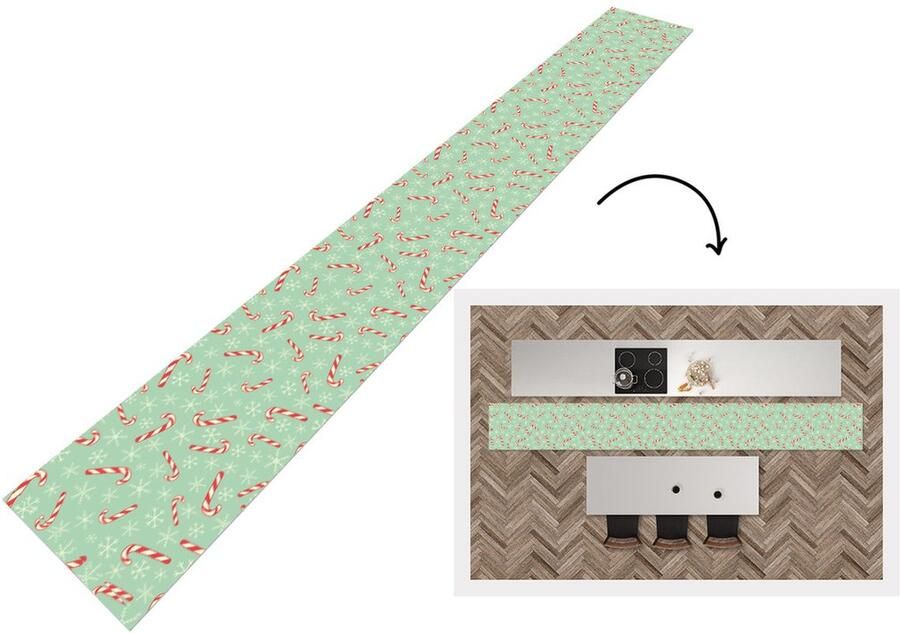 KitchenYeah Keukenloper Keukenmat Zuurstok Kerst Sneeuwvlok Patronen 480x60 cm Keuken vloerkleed