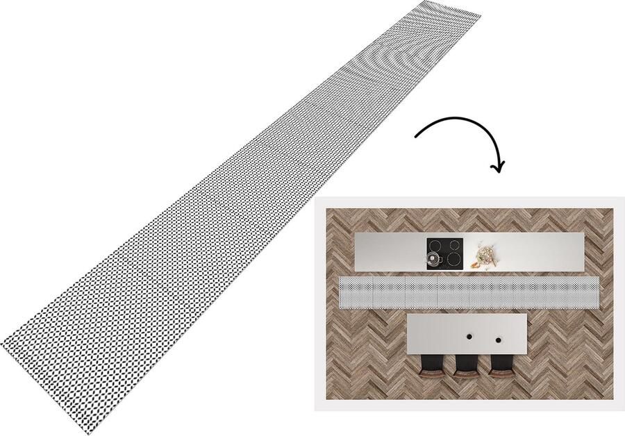 KitchenYeah Keukenloper Keukenmat Zwart Wit Geometrie Patronen Abstract 480x60 cm Keuken vloerkleed