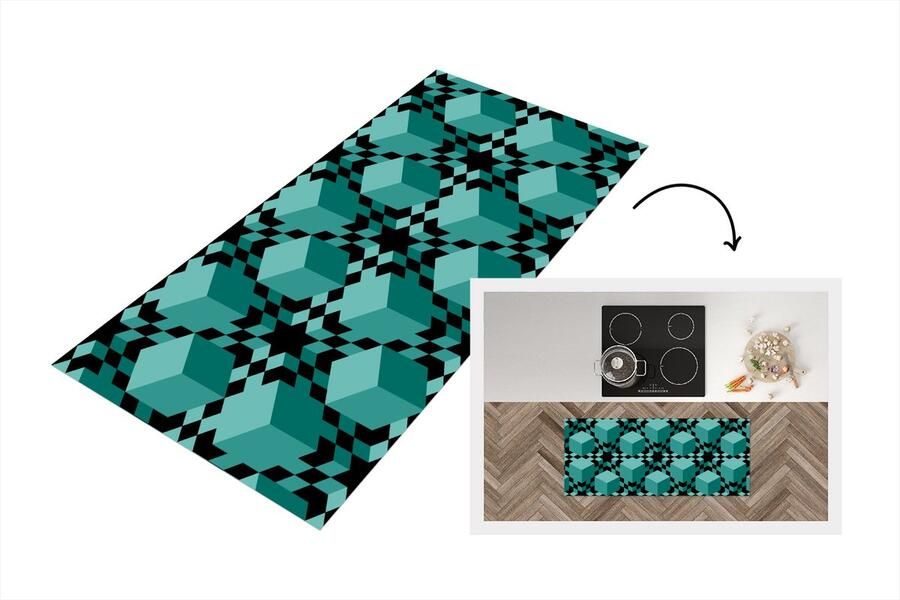 KitchenYeah Keukenloper Loper keuken 3D Blokken Patronen 120x50 cm Keukenloper vinyl